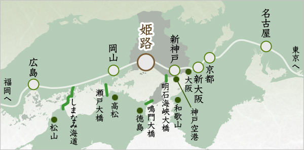 名古屋から広島までの広域地図